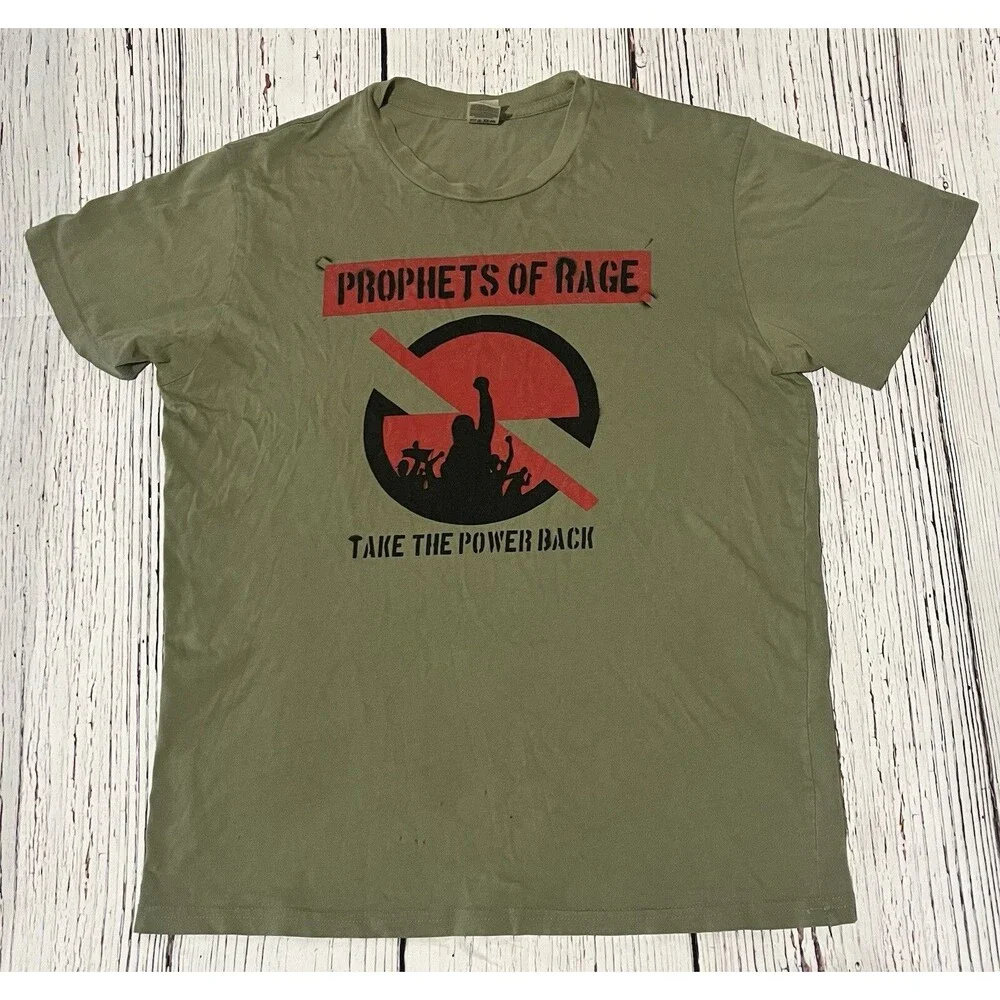Prophets Of Rage Band Take The Power Back Mens Olive Shirt Medium Rock Defects